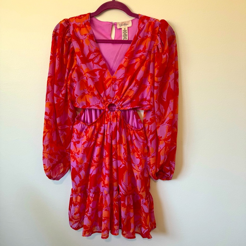 Jessica Simpson Pink/ Orange Floral Long Sleeve Dress -  
Size Small